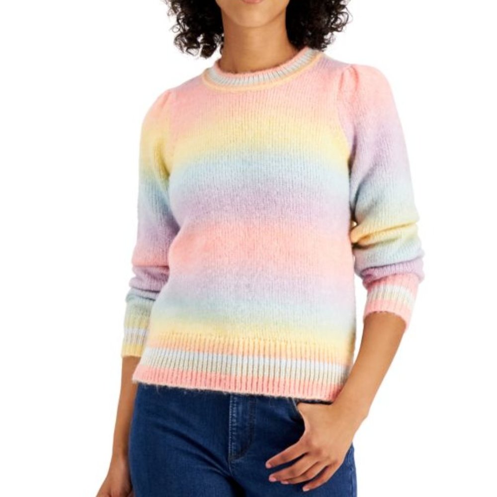 CHARTER CLUB SUGAR RUSH PASTEL RAINBOW LNG SLV PULL OVER SWEATER NWT